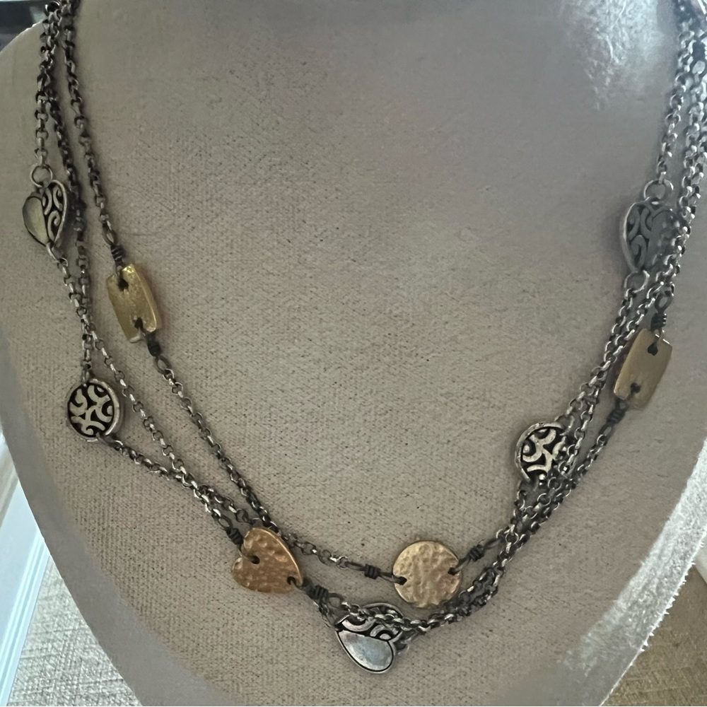 Brighton Silver and Gold Heart 3 Strand Stacked Necklace